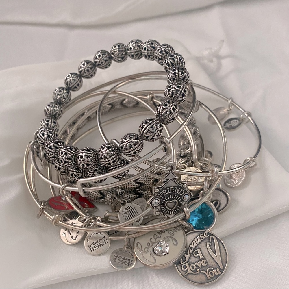 Silver Alex and Ani bracelets